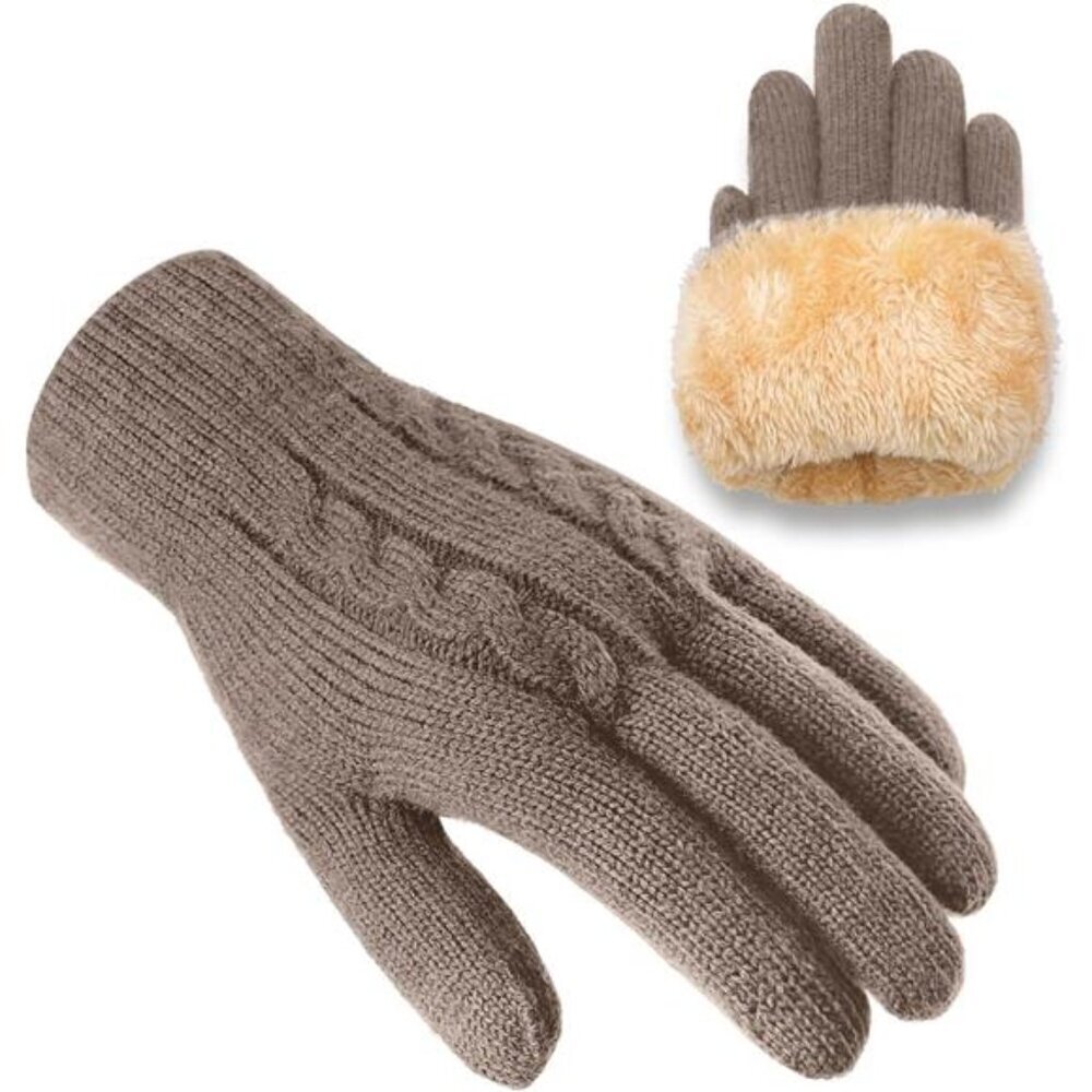 Thermal Wool Gloves Men Touchscreen Khaki Winter Knit